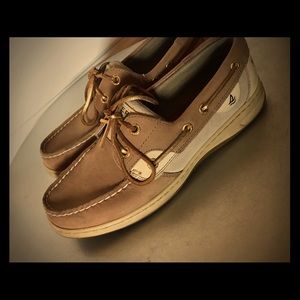 Womens Sperry boat shoes with gold